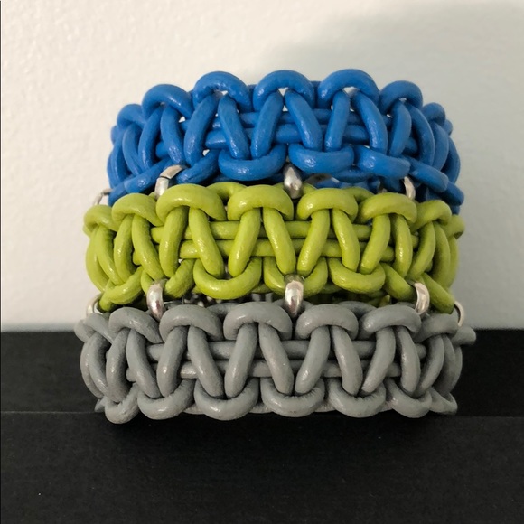 AUDEN BLUE, GREY, LIME CUFF W/SILVER METAL - Picture 3 of 8